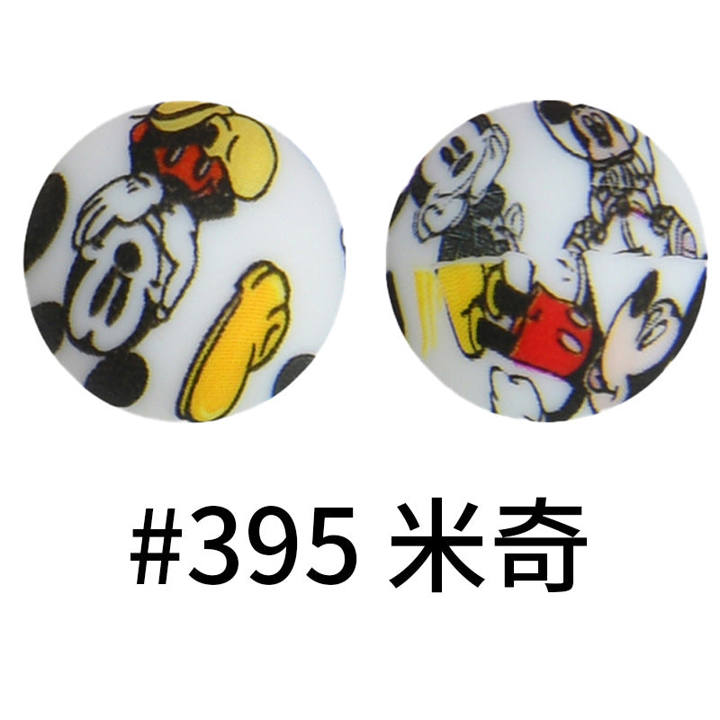 Wholesale 50pcs 16mm Print Silicone Beads Colorful Silicone Water Transfer Beads